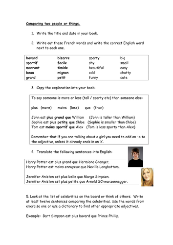 Comparisons worksheet | Teaching Resources