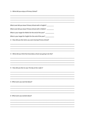 Primary School Transition Questionairre