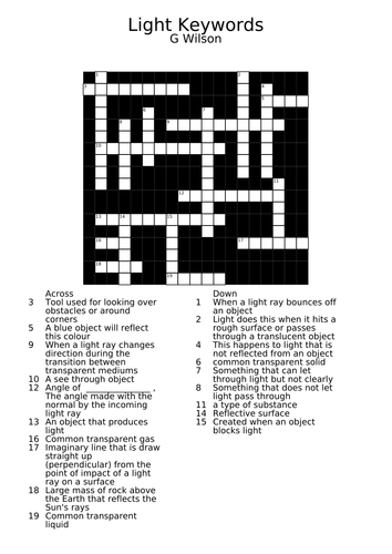light crossword puzzle worksheet Decoratingspecial com