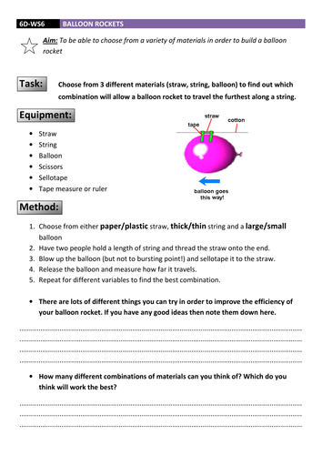 grade worksheets jobs for 1 Balloon Rockets Action by Investigation erhgiez Reaction