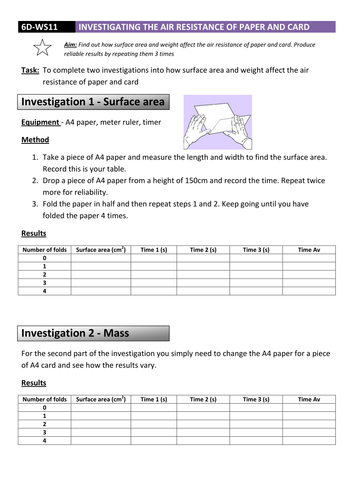 Air Resistance of Paper and Card