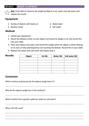 Weight vs Upthrust, Weighing Objects