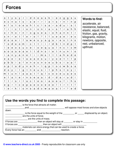 Forces Keywords Cloze Word Search