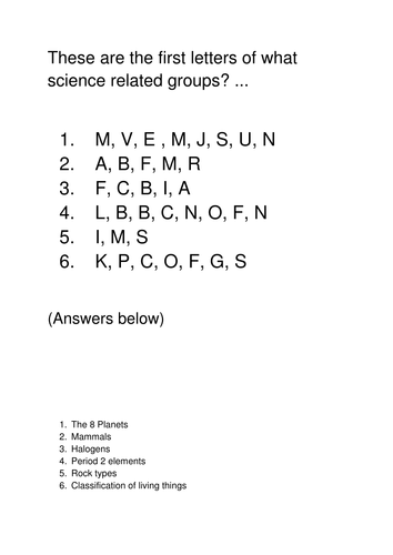 Science Groups quiz