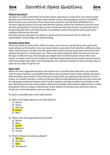 Socrative Space Questions