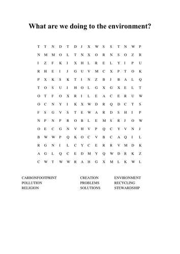 what are we doing to the environment wordsearch teaching resources