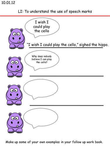 speech bubbles to speech marks worksheet