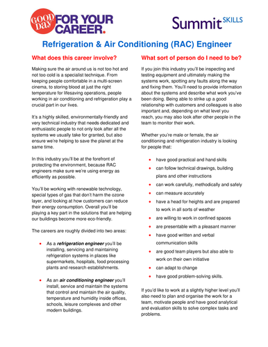 Refrigeration & Air Conditioning (RAC) Job Profile