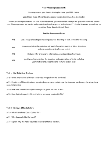 Reading Assessment Functional Skills