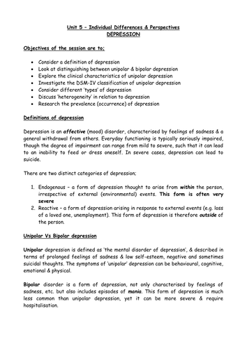 Clinical Symptoms of Depression