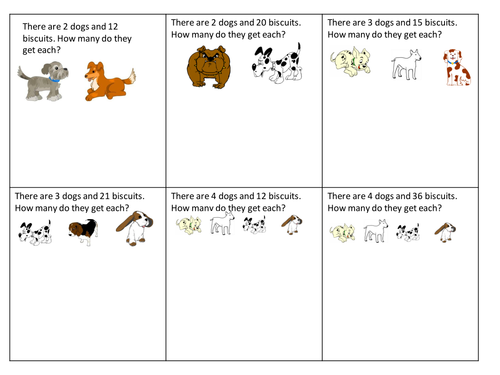 simple division worksheet dog biscuits teaching resources