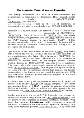 Monoamine Depression Answer