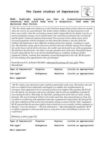 Depression Case Studies