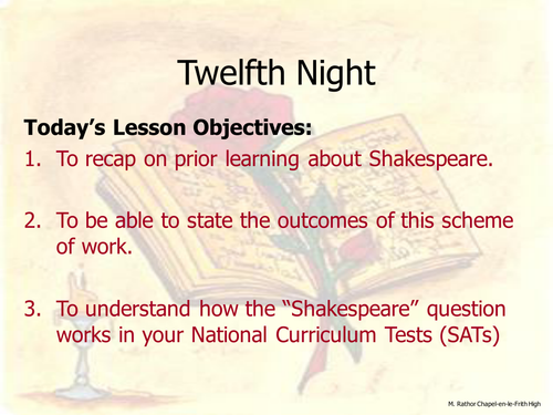 12th Night Full lesson and Resources lesson 1