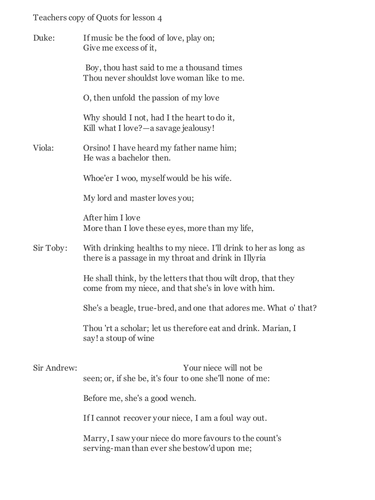 12th Night Full lesson and Resources lesson 4