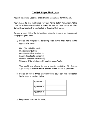 12th Night Full lesson and Resources lesson 6
