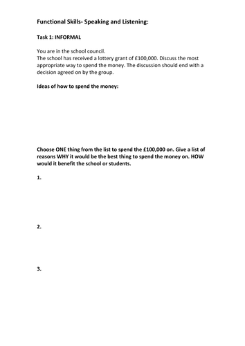 Functional skills- discussion S&L