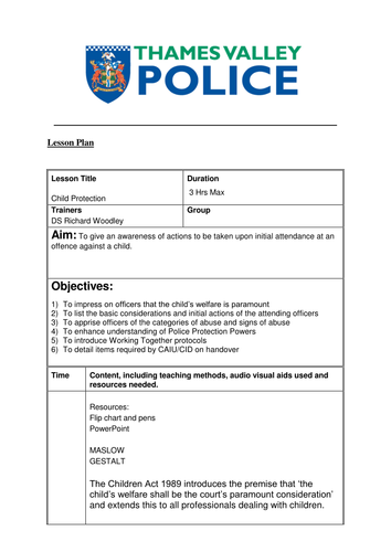 Police Training - Child Protection - Lesson Plan