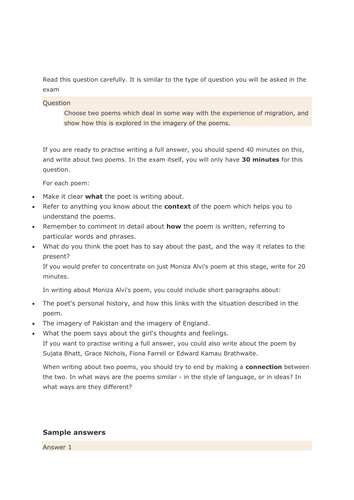 Poetry Scheme of Work AQA Cluster 2 poems Lesson 6