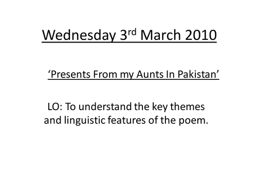 Poetry Scheme of Work AQA Cluster 2 poems Lesson 7