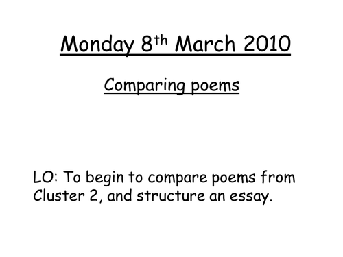 Poetry Scheme of Work AQA Cluster 2 poems Lesson 9