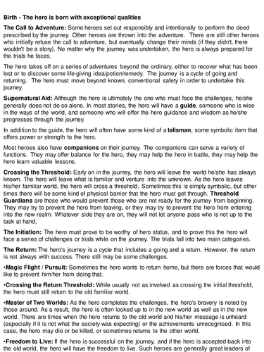 Heroe's Journey in Film Media Studies Lesson