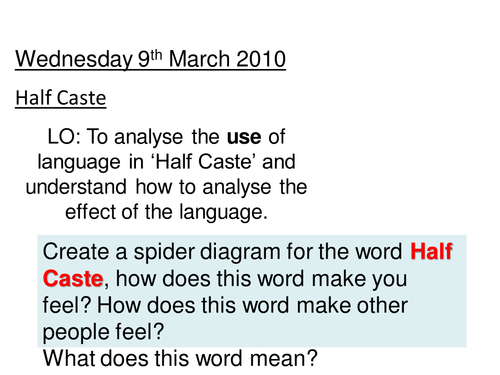 Half caste Analysis