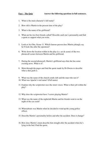 Face - The Play Quiz