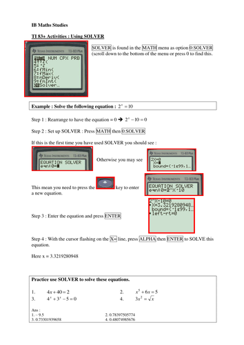 TI 83+ Graphic Display Calculator - worksheets