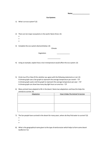 Eco-Systems Test | Teaching Resources