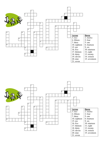 Les nombers (1-30) crosswords