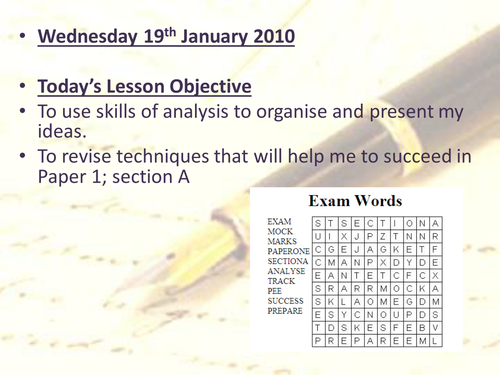 GCSE Old Spec. Exam Practise scheme lesson 3