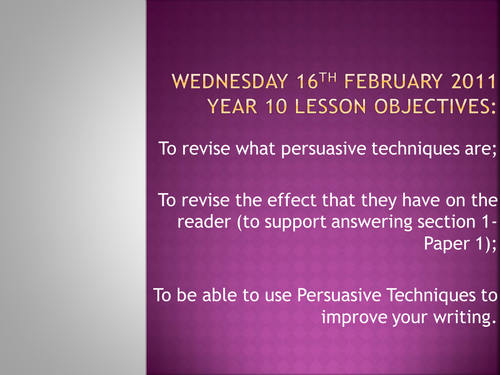 GCSE Old Spec. Exam Practise scheme lesson 8