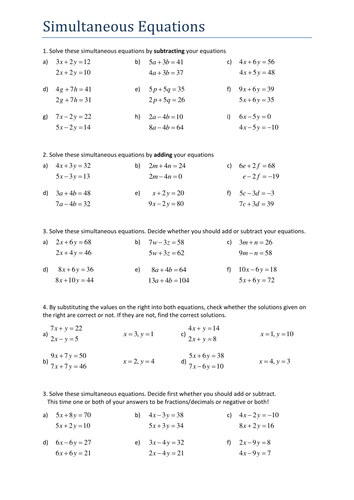 simultaneous equations worksheet grade 9
