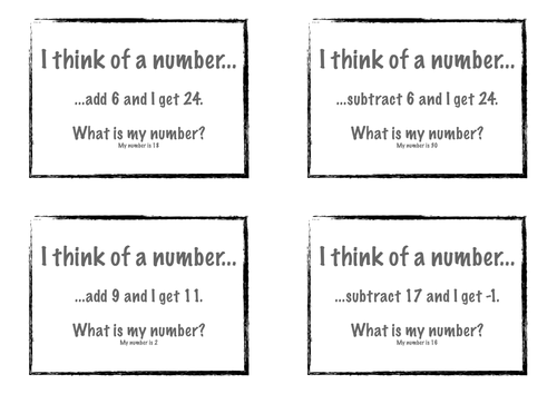KS3 Maths algebra solving equation cards