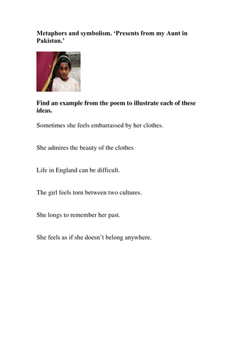 Analysisng Presents From My Aunts Worksheet