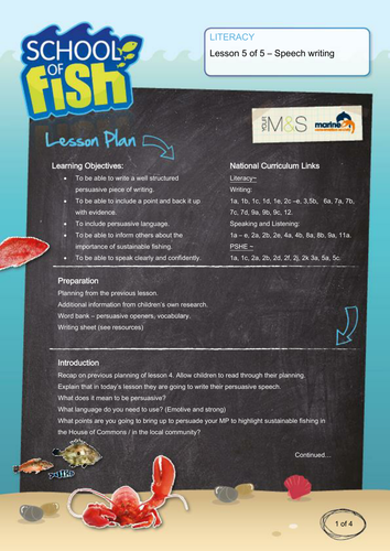 Speech Writing - Sustainable Fishing | Teaching Resources