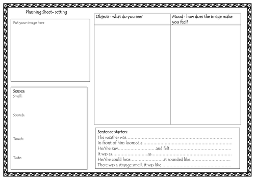 Describing a setting- planning sheet