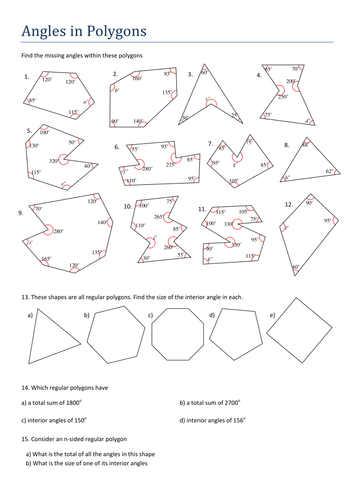 Ks3 Maths Angles In Polygons Worksheet Teaching Resources