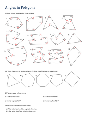 KS3 Maths Angles in Polygons worksheet