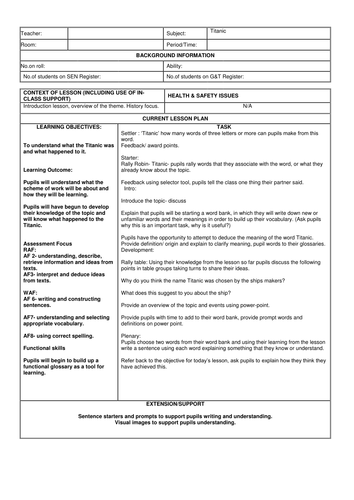 Titanic SOW for Level 2/3 pupils(in KS3) lesson 1