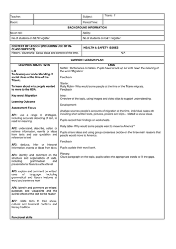 Titanic SOW for Level 2/3 pupils(in KS3) lesson 7