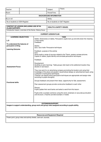 Titanic SOW for Level 2/3 pupils(in KS3) lesson 9