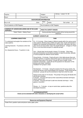 Titanic SOW for Level 2/3 pupils(in KS3) lesson 10