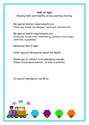 EYFS Learning Journey Health and Safety sheet