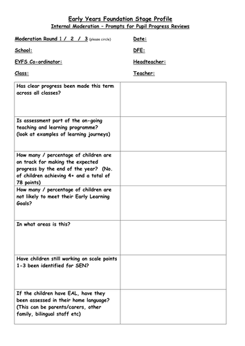 EYFS Profile moderation prompt for PPMs