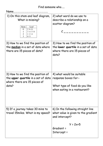 Find someone who.. KAGAN maths graphs and charts