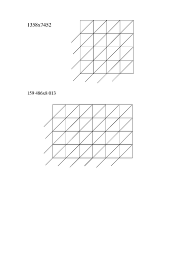 Long multiplication with gelosia worksheets