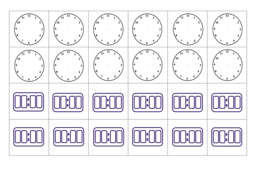 blank analogue and digital clock matching cards teaching resources