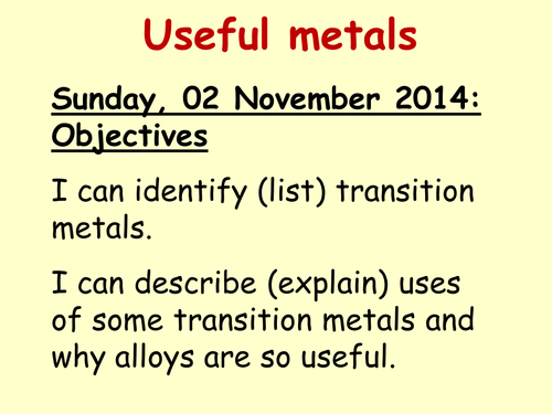 Transition metals lesson AQA C1 3.5